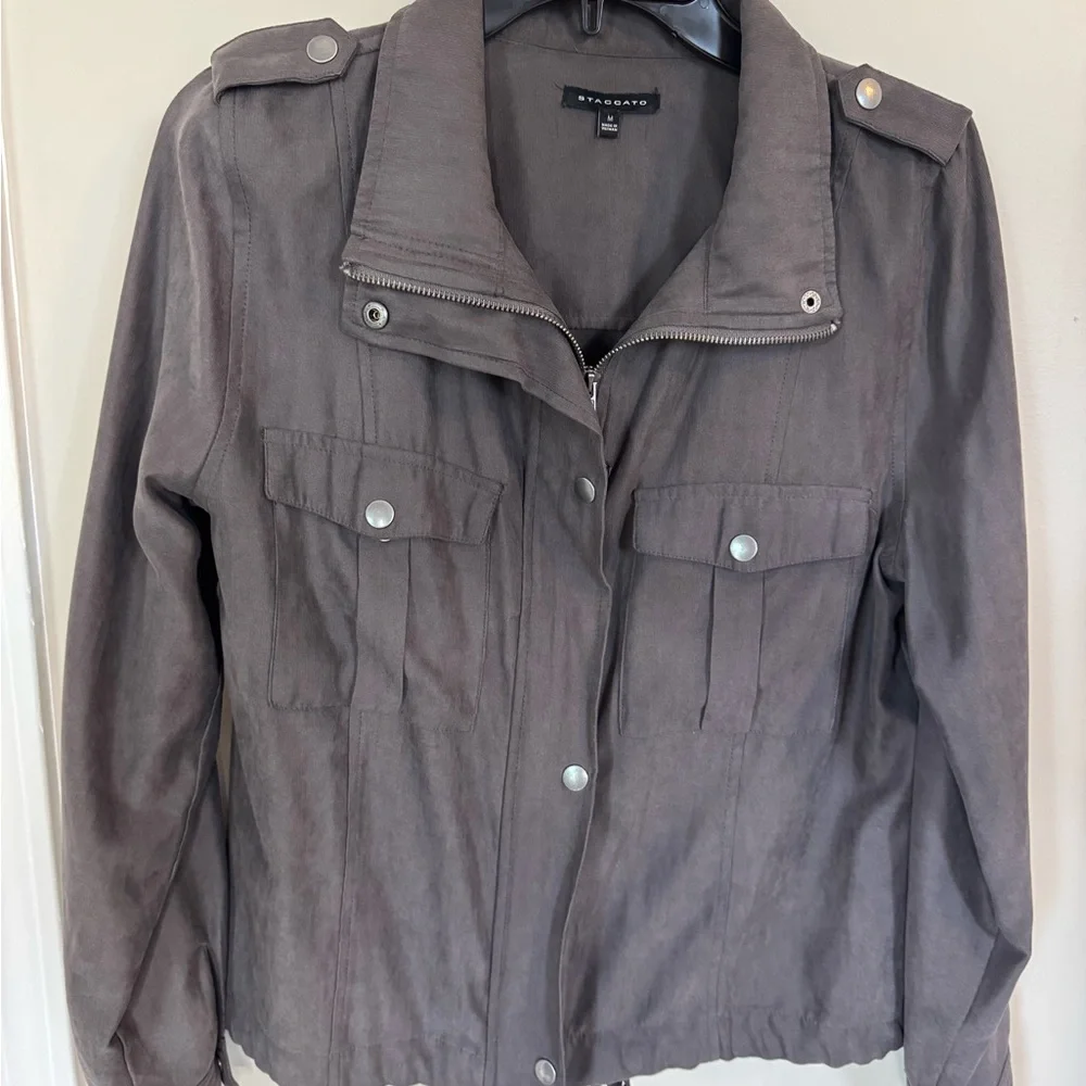 Staccato Women's Faux Suede Utility/Moto Jacket in Gray - Picture 1 of 3